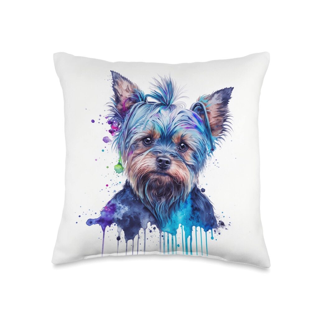 6269 Cute Yorkie Puppy Yorkshire Terrier Watercolor Splash Yorkie Throw